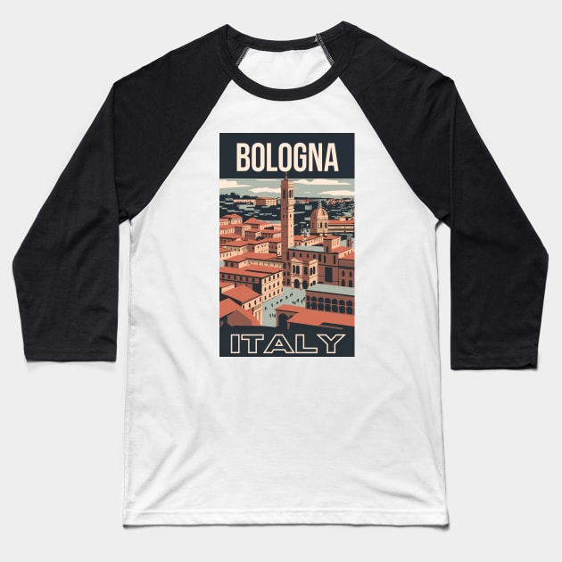 A Vintage Travel Art of Bologna - Italy Baseball T-Shirt by goodoldvintage